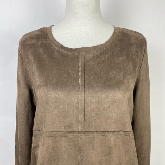 Joh | NWT Aurora Brown Vegan Suede Long Sleeve Round Neck Dress with Pockets - Picture 3 of 10